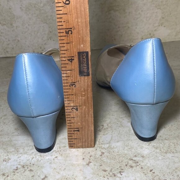 Vintage Womens Princess Blue Pumps Clear Sides Silver Accents Retro Prom Wedding - Picture 5 of 12